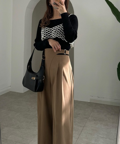 junoah(ジュノア)の「ハイウエストカットパンツ(スラックス・レディース・アイボリー/ダークベージュ/ブラック・MEDIUM/X-LARGE/LARGE)」の14枚目の写真