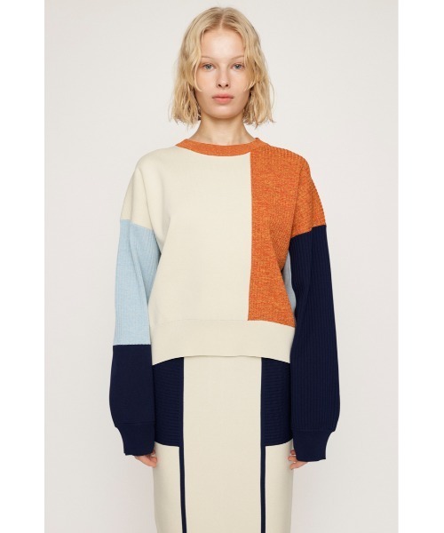 SLY（スライ）の「BLOCKING LIGHT KNIT TOPS ブロッキング ライト ニット トップス（ニット/セーター・レディース・ブルー系その他/ブラック系その他2/ホワイト系その他2・FREE）」の4枚目の写真