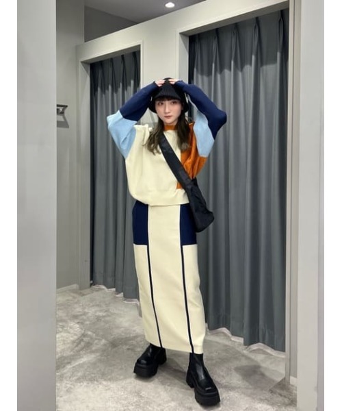 セール】BLOCKING LIGHT KNIT TOPS ブロッキング ライト ニット