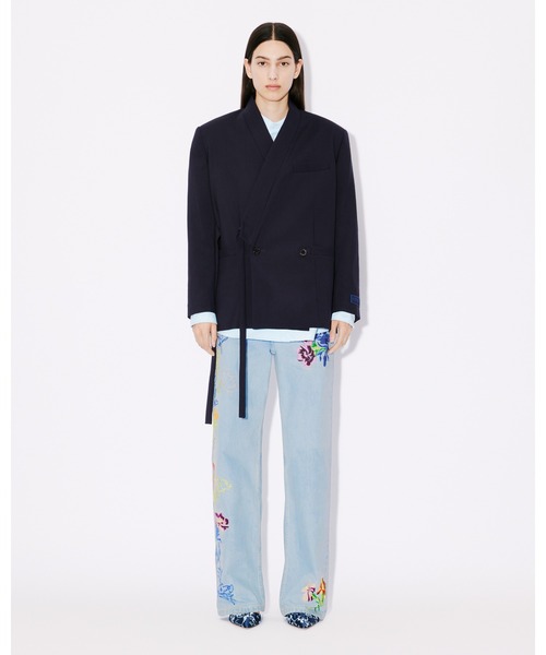 美品 KENZO ケンゾー コート ロング ベルト付き 金ボタン 長袖 ブルー KENZO ケンゾー F955BL1911NB 99 ジャンピング タイガー
