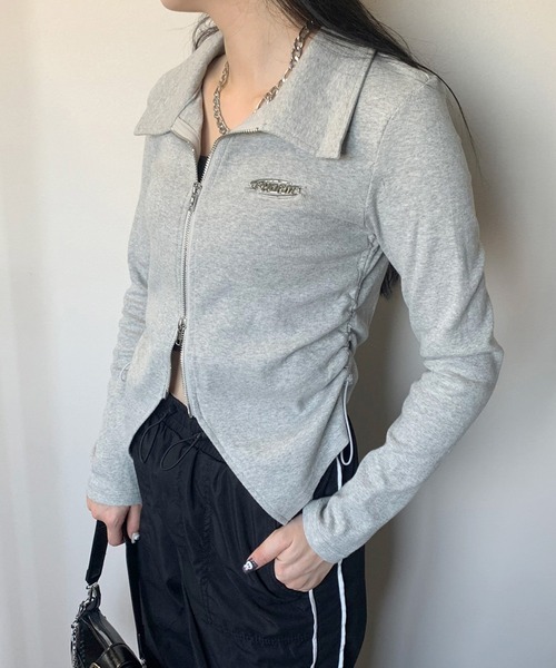 non-hedge(ノンヘッジ)の「プレート付ジップドロストショート丈トップス(Tシャツ/カットソー・レディース・グレー/オフホワイト/ブラック・FREE)」の3枚目の写真