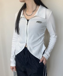 プレート付ジップドロストショート丈トップス