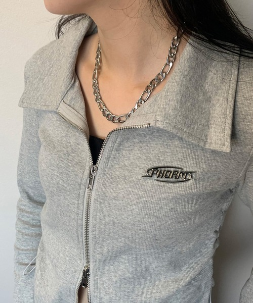 non-hedge(ノンヘッジ)の「プレート付ジップドロストショート丈トップス(Tシャツ/カットソー・レディース・グレー/オフホワイト/ブラック・FREE)」の9枚目の写真