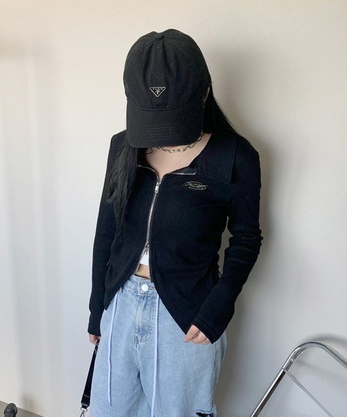 non-hedge(ノンヘッジ)の「プレート付ジップドロストショート丈トップス(Tシャツ/カットソー・レディース・グレー/オフホワイト/ブラック・FREE)」の14枚目の写真