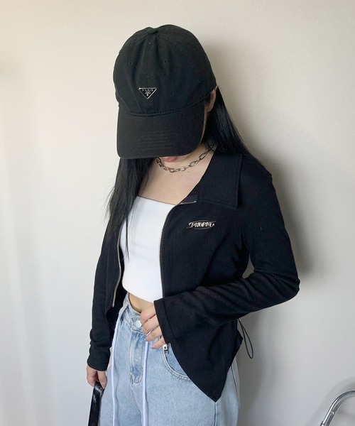 non-hedge(ノンヘッジ)の「プレート付ジップドロストショート丈トップス(Tシャツ/カットソー・レディース・グレー/オフホワイト/ブラック・FREE)」の15枚目の写真