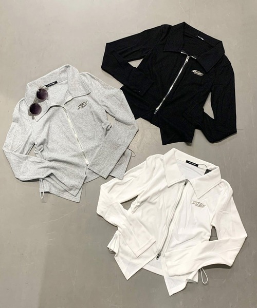 non-hedge(ノンヘッジ)の「プレート付ジップドロストショート丈トップス(Tシャツ/カットソー・レディース・グレー/オフホワイト/ブラック・FREE)」の16枚目の写真