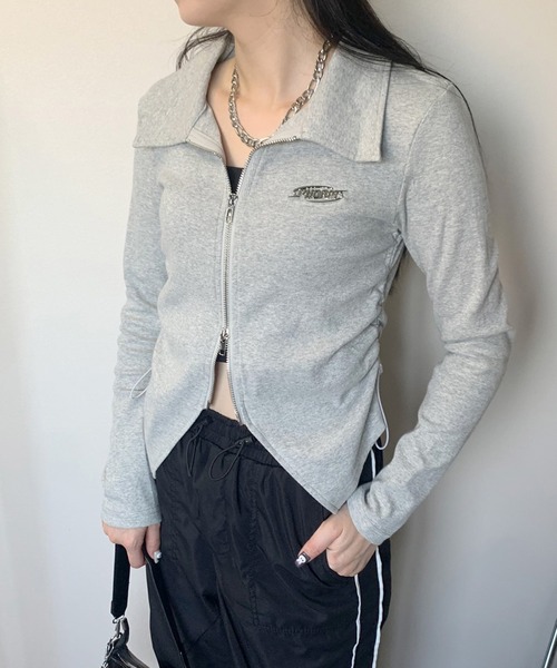 non-hedge(ノンヘッジ)の「プレート付ジップドロストショート丈トップス(Tシャツ/カットソー・レディース・グレー/オフホワイト/ブラック・FREE)」の8枚目の写真