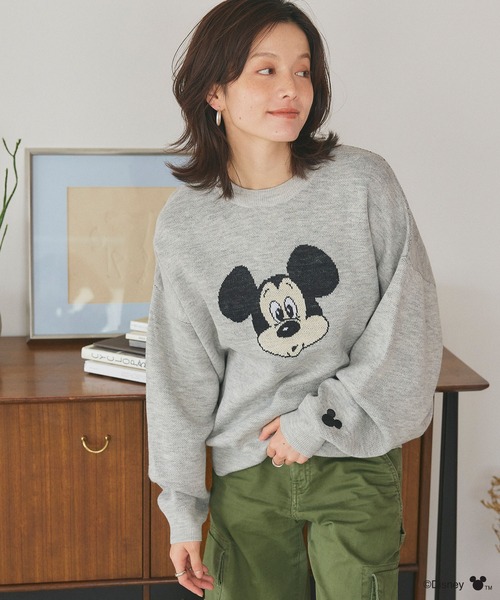 A17592 極美品 パーリーゲイツ×ディズニー ミッキーコラボニット 黒 5 Disney/ディズニー】Mickey Mouse/ミッキーマウス/ジャガード