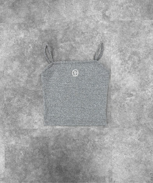 jiasecond.(ジアセカンド)の「【jiasecond.】ワンポイントリブニットキャミソール / トップス 刺繍ロゴ レイヤード クロップド丈 ミニ丈 ショート丈 インナー ブラック グレー(キャミソール・レディース・ブラック/グレー/レッド/ホワイト・FREE)」の6枚目の写真