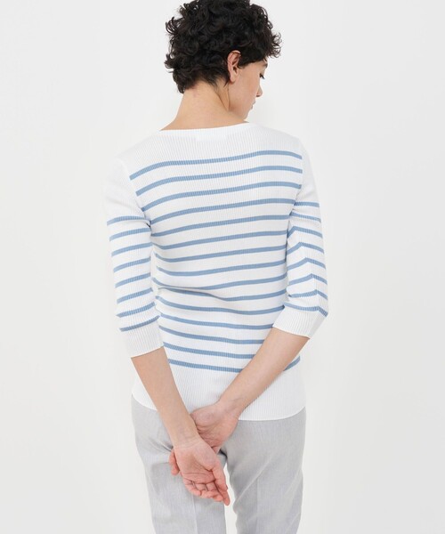 GALERIE VIE（ギャルリー ヴィー）の「ギザコットンリブ ボートネックプルオーバー（ニット/セーター・レディース・ホワイト×ブルー/ネイビー/ホワイト×グレー/ホワイト/ライトグレー/ホワイト×ブラック/ブラック/ライトピンク・FREE）」の12枚目の写真