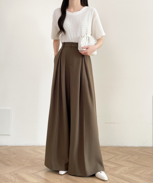 Diosfront（ディオスフロント）の「タックワイドパンツ（スラックス・レディース・ブラック/ブラウン/チャコールグレー/グレイッシュベージュ・FREE）」の21枚目の写真