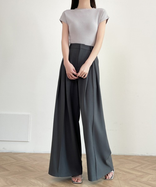 Diosfront（ディオスフロント）の「タックワイドパンツ（スラックス・レディース・ブラック/ブラウン/チャコールグレー/グレイッシュベージュ・FREE）」の10枚目の写真