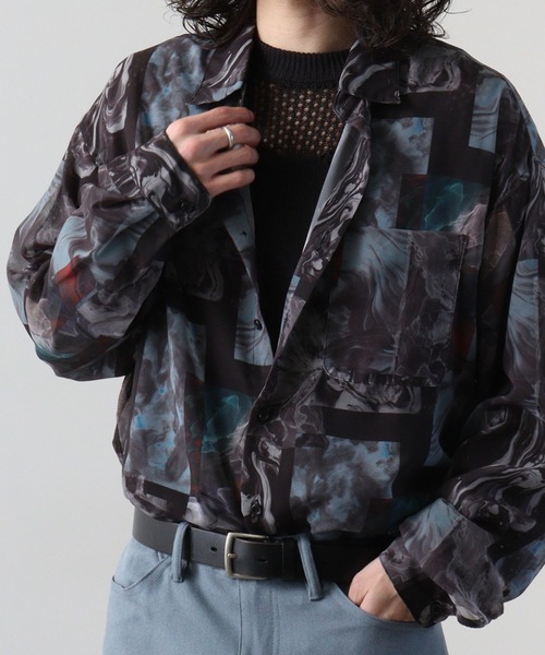 SUGGESTION（サジェッション）の「SUGGESTION オーガンジー総柄シャツ（シャツ/ブラウス・メンズ・ブラック系2/ブラック系1/グレー系/ブラック系・L/M）」の2枚目の写真