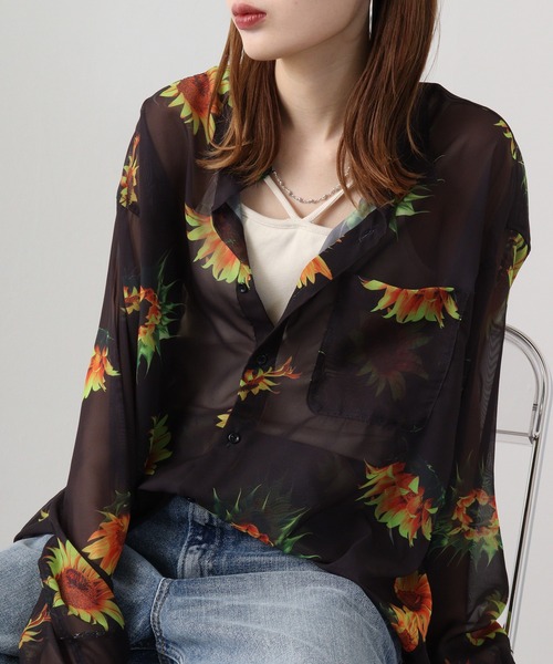 SUGGESTION（サジェッション）の「SUGGESTION オーガンジー総柄シャツ（シャツ/ブラウス・メンズ・ブラック系2/ブラック系1/グレー系/ブラック系・L/M）」の3枚目の写真