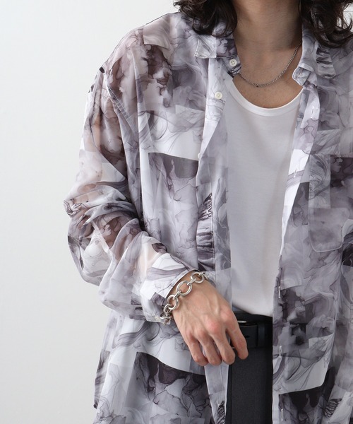 SUGGESTION（サジェッション）の「SUGGESTION オーガンジー総柄シャツ（シャツ/ブラウス・メンズ・ブラック系2/ブラック系1/グレー系/ブラック系・L/M）」の4枚目の写真