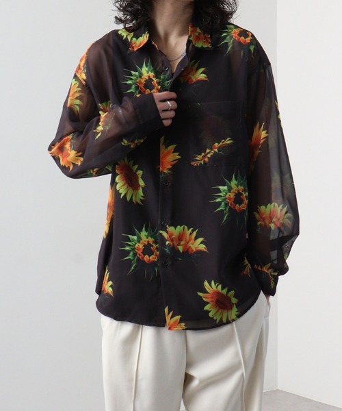 SUGGESTION（サジェッション）の「SUGGESTION オーガンジー総柄シャツ（シャツ/ブラウス・メンズ・ブラック系2/ブラック系1/グレー系/ブラック系・L/M）」の9枚目の写真
