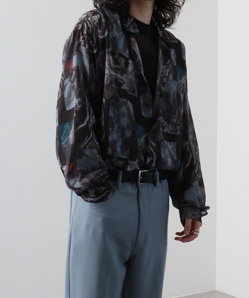 SUGGESTION（サジェッション）の「SUGGESTION オーガンジー総柄シャツ（シャツ/ブラウス・メンズ・ブラック系2/ブラック系1/グレー系/ブラック系・L/M）」の6枚目の写真
