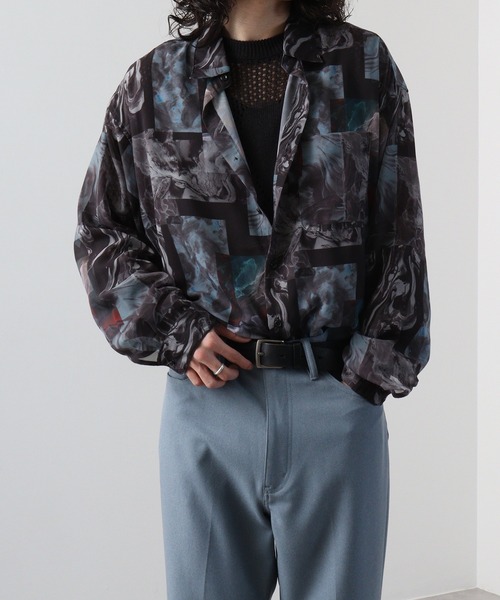 SUGGESTION（サジェッション）の「SUGGESTION オーガンジー総柄シャツ（シャツ/ブラウス・メンズ・ブラック系2/ブラック系1/グレー系/ブラック系・L/M）」の5枚目の写真