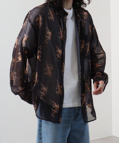 SUGGESTION（サジェッション）の「SUGGESTION オーガンジー総柄シャツ（シャツ/ブラウス・メンズ・ブラック系2/ブラック系1/グレー系/ブラック系・L/M）」の15枚目の写真
