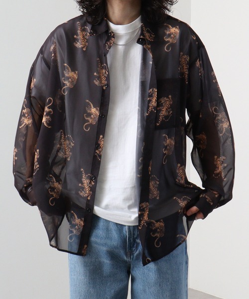 SUGGESTION（サジェッション）の「SUGGESTION オーガンジー総柄シャツ（シャツ/ブラウス・メンズ・ブラック系2/ブラック系1/グレー系/ブラック系・L/M）」の13枚目の写真