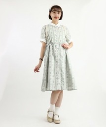 F i.n.t | ストライプ花柄ドロストシャツワンピース(シャツワンピース)