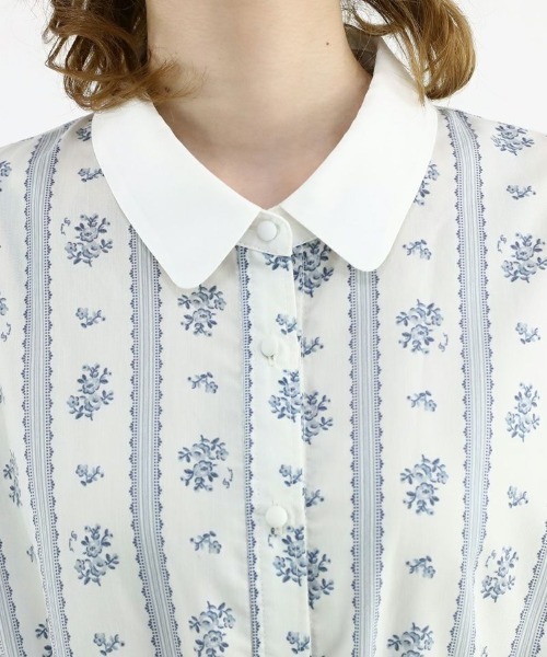F i.n.t（フィント）の「ストライプ花柄ドロストシャツワンピース（シャツワンピース・レディース・ホワイト×ブルー/ホワイト×グリーン・FREE）」の10枚目の写真