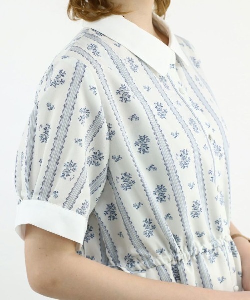 F i.n.t（フィント）の「ストライプ花柄ドロストシャツワンピース（シャツワンピース・レディース・ホワイト×ブルー/ホワイト×グリーン・FREE）」の11枚目の写真