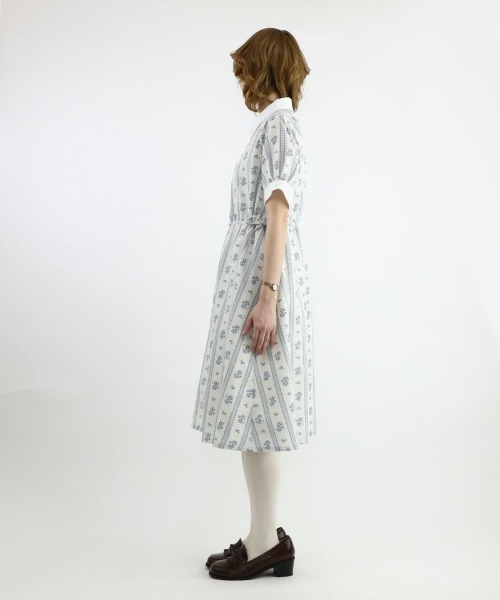 F i.n.t（フィント）の「ストライプ花柄ドロストシャツワンピース（シャツワンピース・レディース・ホワイト×ブルー/ホワイト×グリーン・FREE）」の8枚目の写真