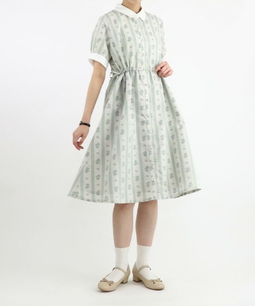 F i.n.t（フィント）の「ストライプ花柄ドロストシャツワンピース（シャツワンピース・レディース・ホワイト×ブルー/ホワイト×グリーン・FREE）」の18枚目の写真