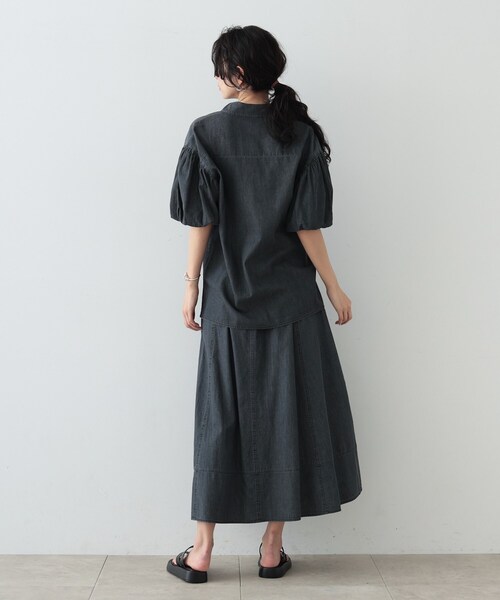 GALLEST（ギャレスト）の「◆ダンガリーフレアスカート（スカート・レディース・チャコールグレー/サックスブルー・36/38/40）」の4枚目の写真