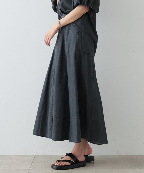 GALLEST（ギャレスト）の「◆ダンガリーフレアスカート（スカート・レディース・チャコールグレー/サックスブルー・36/38/40）」の6枚目の写真
