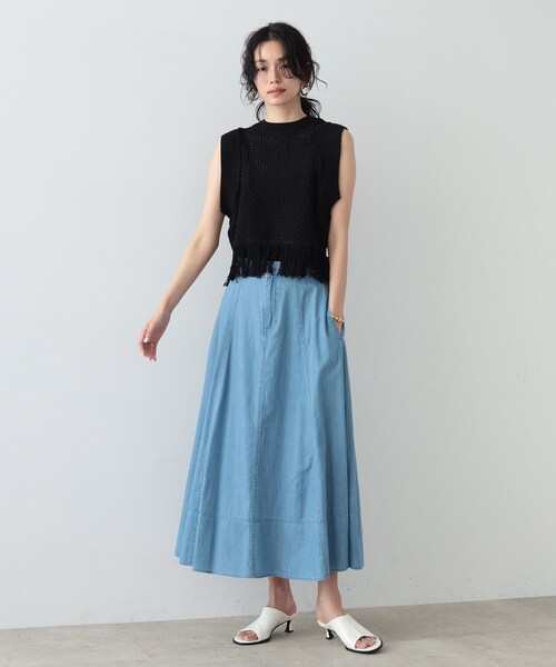 GALLEST（ギャレスト）の「◆ダンガリーフレアスカート（スカート・レディース・チャコールグレー/サックスブルー・36/38/40）」の9枚目の写真