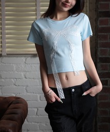 【HOOK】for girls レースリボン半袖TEE (SS)