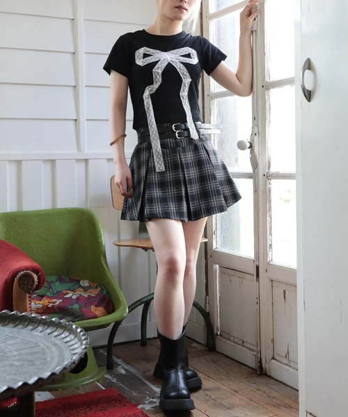 HOOK（フック）の「【HOOK】for girls　レースリボン半袖TEE (SS)（Tシャツ/カットソー・レディース・ライトブルー/ブラック・M/S/L）」の3枚目の写真