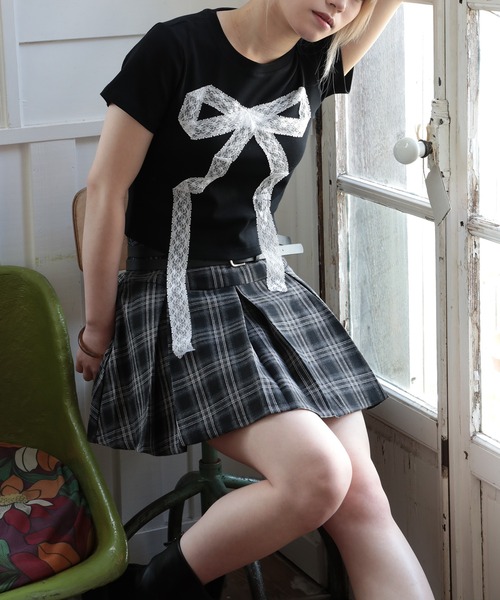 HOOK（フック）の「【HOOK】for girls　レースリボン半袖TEE (SS)（Tシャツ/カットソー・レディース・ライトブルー/ブラック・M/S/L）」の6枚目の写真