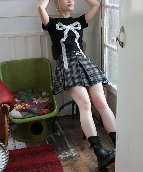 HOOK（フック）の「【HOOK】for girls　レースリボン半袖TEE (SS)（Tシャツ/カットソー・レディース・ライトブルー/ブラック・M/S/L）」の8枚目の写真