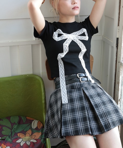 HOOK（フック）の「【HOOK】for girls　レースリボン半袖TEE (SS)（Tシャツ/カットソー・レディース・ライトブルー/ブラック・M/S/L）」の9枚目の写真