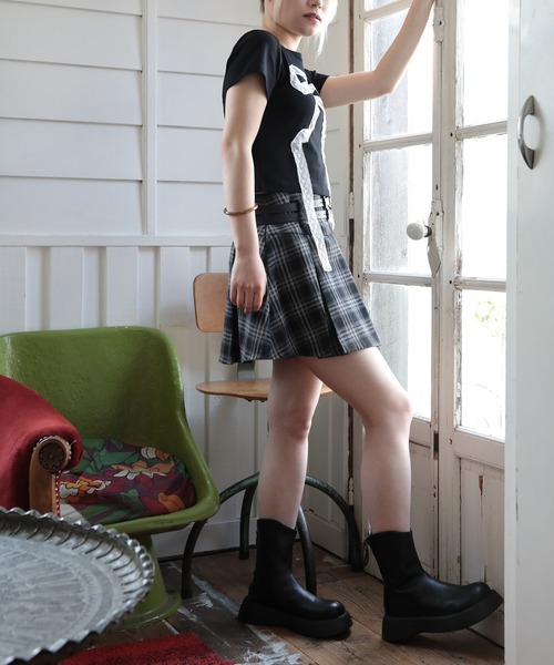 HOOK（フック）の「【HOOK】for girls　レースリボン半袖TEE (SS)（Tシャツ/カットソー・レディース・ライトブルー/ブラック・M/S/L）」の5枚目の写真