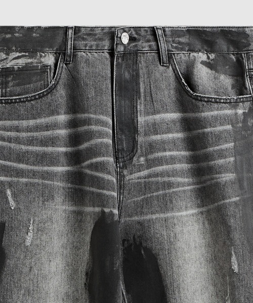 Ressaca（レサーカ）の「ペイント加工ワイドブラックデニムパンツ