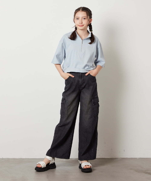 a.v.v（アーヴェヴェ）の「【ジュニア】[140-150]カーゴデニムワイドパンツ（デニムパンツ・キッズ・ブルー/ブラック・140/150）」の17枚目の写真