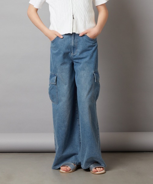 アーガ Aga ボタニカルプリントワイドパンツ （ブルー