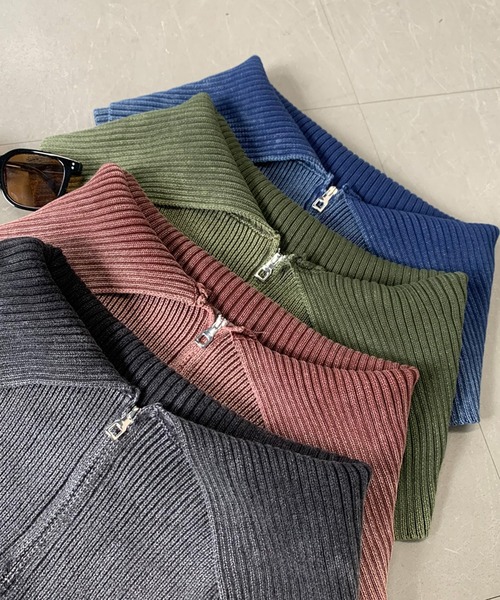 non-hedge（ノンヘッジ）の「ダブルジップ付ブリーチクロップド丈オフショルニットトップス（ニット/セーター・レディース・ブラウン/ブルー/ブラック/カーキ・FREE）」の14枚目の写真