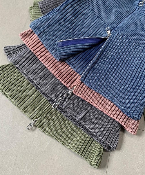 non-hedge（ノンヘッジ）の「ダブルジップ付ブリーチクロップド丈オフショルニットトップス（ニット/セーター・レディース・ブラウン/ブルー/ブラック/カーキ・FREE）」の15枚目の写真