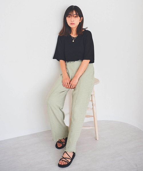 mil(ミル)の「【150㎝前後の小柄さんサイズ】ポコポコセンターシームパンツ(その他パンツ・レディース・キャメル/ライトグリーン/ブラック・S/M/XS)」の1枚目の写真