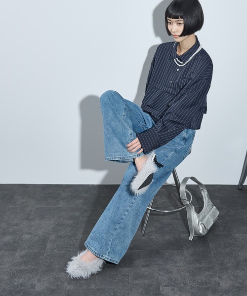 セール】フォックスライクファースリングバックパンプス(パンプス セール】フォックスライクファースリングバックパンプス(パンプス