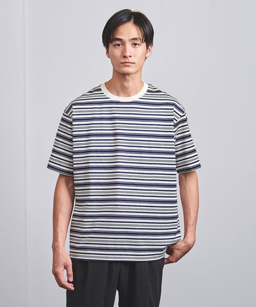 UNITED ARROWS（ユナイテッドアローズ）の「ミラノリブ マルチボーダー Tシャツ -ウォッシャブル-（Tシャツ/カットソー・メンズ・ダークグレー/ライトブルー・S/M/L/XL）」の2枚目の写真