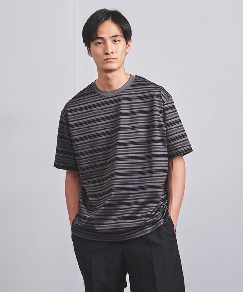 UNITED ARROWS（ユナイテッドアローズ）の「ミラノリブ マルチボーダー Tシャツ -ウォッシャブル-（Tシャツ/カットソー・メンズ・ダークグレー/ライトブルー・S/M/L/XL）」の3枚目の写真