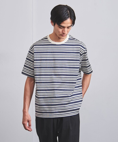 UNITED ARROWS（ユナイテッドアローズ）の「ミラノリブ マルチボーダー Tシャツ -ウォッシャブル-（Tシャツ/カットソー・メンズ・ダークグレー/ライトブルー・S/M/L/XL）」の6枚目の写真