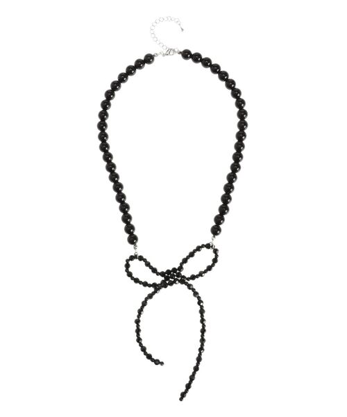 jouetie(ジュエティ)の「ビーズリボンパールネックレス(ネックレス・レディース・アイボリー/ブラック・FREE)」の1枚目の写真