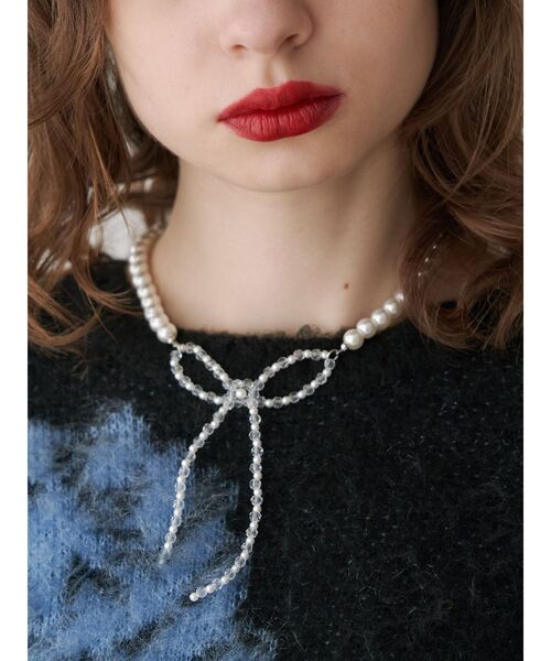 jouetie(ジュエティ)の「ビーズリボンパールネックレス(ネックレス・レディース・アイボリー/ブラック・FREE)」の9枚目の写真